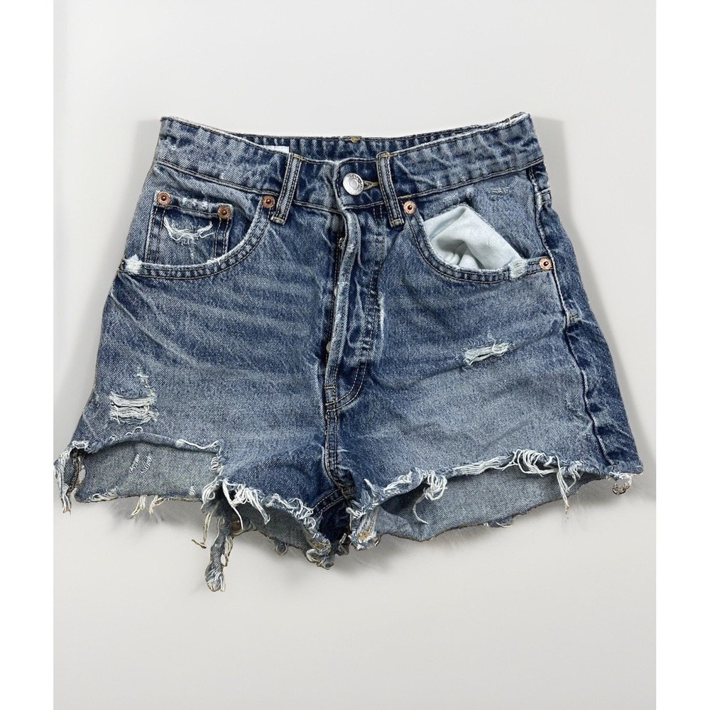 ZARA - US 2 Faded Blue Button Fly Cut-off Jean Booty Shorts